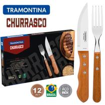 Jogo para Churrasco Tramontina Jumbo 12 Peças em Aço Inox e madeira Natural Jogo para Churrasco Tramontina Jumbo 12 Peças em Aço Inox e madeira Natural