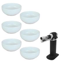 Jogo Para Creme Brûlée 7 Peças Tigelas de Porcelana e Maçarico Culinário Jogo Para Creme Brûlée 7 Peças Tigelas de Porcelana e Maçarico Culinário