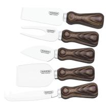 Jogo Para Queijo Harmoniza Em Aço Inox Cabos De Madeira Polywood Castanho 5 Peças Jogo Para Queijo Harmoniza Em Aço Inox Cabos De Madeira Polywood Castanho 5 Peças