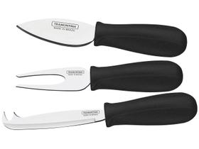 Jogo para Queijos Tramontina Harmoniza Inox Cabo Preto 3 Pçs