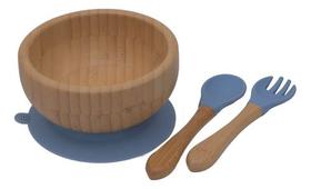 Jogo Para Refeição Infantil Com Ventosa em Bambu e Silicone Com Bowl e Talher