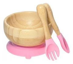 Jogo Para Refeição Rosa Bowl Com Talheres Infantil Bebê Mimo Rosa-claro Liso