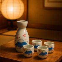 Jogo para Saquê 5 Peças Em Cerâmica Conjunto Para Saquê Retrô