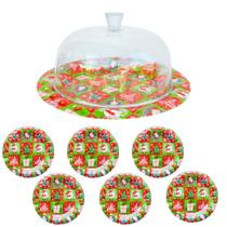 Jogo Para Servir Bolo Panetone Sobremesa 8 Peças Natal Melamina e Acrílico (Material Sintético).