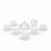 Jogo para Servir Café com 15 Peças Vidro Canelado Transparente