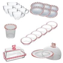 Jogo Para Servir Café / Sobremesas Com 21 Peças Cristal Borda Coração. Jogo Para Servir Café / Sobremesas Com 21 Peças Cristal Borda Coração.