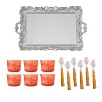 Jogo Para Servir Sobremesas Bandeja Potes e Colheres Vidro Coral 13 Peças Amazônia