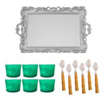 Jogo Para Servir Sobremesas Potes Bandeja e Colheres Vidro Verde 13 Peças Amazônia Jogo Para Servir Sobremesas Potes Bandeja e Colheres Vidro Verde 13 Peças Amazônia