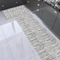 Jogo Passadeira e Capacho 1,30m x 45cm Tapete Cozinha Antiderrapante Tear Artesanal Decorativo Jacquard Cru / Preto