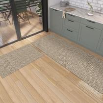 Jogo Passadeira e Capacho Antiderrapante 1.30m X 45cm Kit 2 Peças Para Cozinha / Corredor Emborrachado Tear Artesanal Algodão Decoração Rústico