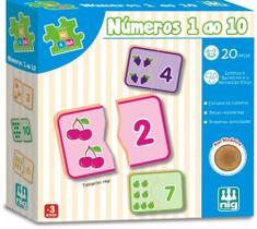Jogo Pedagógico Encaixando Números 1 ao 10 em Madeira 20 Peças Educativo Lúdico Coleção Be a Bá NIG