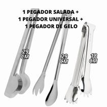 Jogo Pegador Cabo Longo Universal Massa E Salada 29cm E Frios Gelo Inox Para Restaurante Multiuso