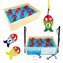 Jogo Pesque e Conte Brinquedos Educativos Pescaria Madeira Infantil Carimbras Criança 3 anos