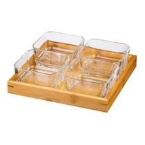 Jogo Petisqueira 4 Potes Vidro Bandeja Bambu Tábua De Frios Jogo Petisqueira 4 Potes Vidro Bandeja Bambu Tábua De Frios