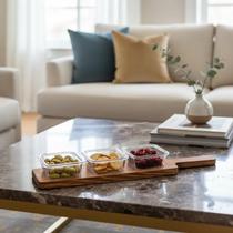 Jogo Petisqueira Bambu Tábua Frios Petiscos 4 Peças 150ml