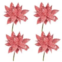 Jogo Pick Natal Folhagem Glitter Especial Rosê Gold 4 Unidades - Magizi