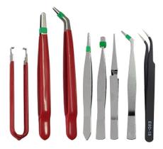 Jogo Pinças Reta Curva Ponta Fina Costura Overlock - 08pçs.