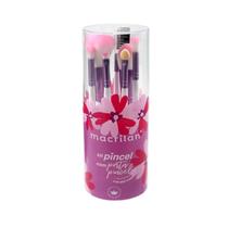 Jogo Pincel De Maquiagem Kit 7 Pinceis Macrilan Com Porta Pinceis Rosa