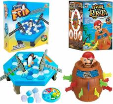 Jogo Pinguim Quebra Gelo + Kit Jogo Pula Pirata Barril