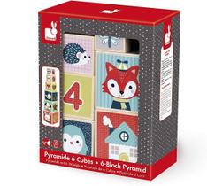 Jogo Pirâmide de 6 Blocos em Madeira Baby Forest Brinquedo Didático para Bebês +12m