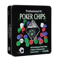 Jogo Poker Chips Profissional 100 Fichas + 2 Decks de Cartas