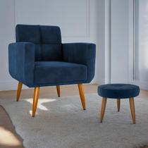 Jogo Poltrona e Puff para Sala Hazen Veludo Azul