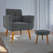 Jogo Poltrona e Puff para Sala Hazen Veludo Cinza