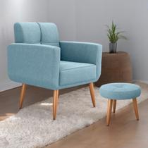 Jogo Poltrona e Puff para Sala Oliver Boucle Azul