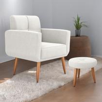 Jogo Poltrona e Puff para Sala Oliver Boucle Bege