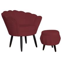 Jogo Poltrona Estofada Com 1 Puff Pés Palito Clínica Pétala Suede Vermelho Bordo - LM DECOR