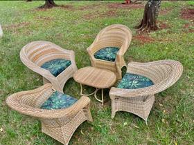 Jogo Poltronas Área Externa Fibra Cor Natural Almofadas Maranta Preto