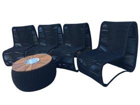 Jogo Poltronas e Mesa Champanheira Corda Nautica e Alumínio