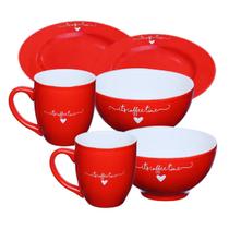 Jogo Porcelana Vermelho 6 Peças Casal Bowl Canecas Pratos