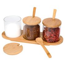 Jogo Porta Condimentos Com Suporte De Bambu P/ Cozinha - Mimo Jogo Porta Condimentos Com Suporte De Bambu P/ Cozinha - Mimo