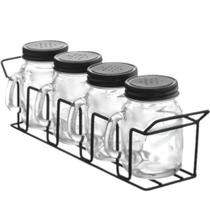 Jogo Porta Condimentos Organizador Temperos Com 6 Peças De Vidro 100 ML Suporte Ferro Preto Wincy