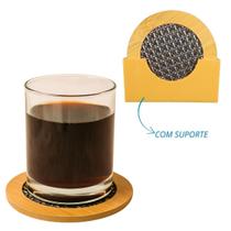 Jogo Porta Copos Redondo Madeira 6 Peças Descanso Bolacha Cerveja Suporte Jogo Porta Copos Redondo Madeira 6 Peças Descanso Bolacha Cerveja Suporte