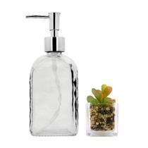 Jogo Porta Sabonete Líquido Vidro Clear Diamante e Mini Vaso Suculenta - Tuut Jogo Porta Sabonete Líquido Vidro Clear Diamante e Mini Vaso Suculenta - Tuut