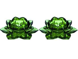 Jogo Porta Velas Castiçal Flor de Lotus Vidro Verde Luxo 2 Unidades - Tuut