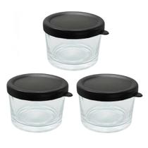 Jogo Pote De Vidro 220ml 3 Peças Tampa De Plástico Colorida Jogo Pote De Vidro 220ml 3 Peças Tampa De Plástico Colorida
