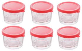 Jogo Pote De Vidro 220ml 6 Peças Tampa De Plástico Colorida Jogo Pote De Vidro 220ml 6 Peças Tampa De Plástico Colorida