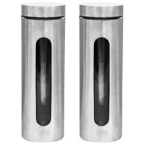 Jogo Pote De Vidro e Inox Com Tampa 2pçs Mimo Style Vítreo 1,8L Hermético Com Visor Para Espaguete Jogo Pote De Vidro e Inox Com Tampa 2pçs Mimo Style Vítreo 1,8L Hermético Com Visor Para Espaguete