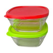 Jogo Pote De Vidro Quadrado 360ml 2 Peças Tampa De Plástico