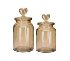 Jogo Pote Vidro Âmbar Hermético Decor Afeto Coração 2 Peças Jogo Pote Vidro Âmbar Hermético Decor Afeto Coração 2 Peças