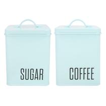 Jogo Potes De Aço Lata Azul Porta Mantimentos Açúcar + Café Jogo Potes De Aço Lata Azul Porta Mantimentos Açúcar + Café
