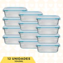 Jogo Potes Hermetico 1040ML Rantagular Canelado Marmita 12Un