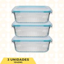 Jogo Potes Hermetico 1040ML Rantagular Canelado Marmita 3Un