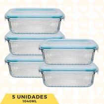 Jogo Potes Hermetico 1040ML Rantagular Canelado Marmita 5Un Jogo Potes Hermetico 1040ML Rantagular Canelado Marmita 5Un