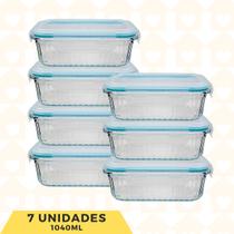 Jogo Potes Hermetico 1040ML Rantagular Canelado Marmita 7Un