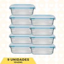Jogo Potes Hermetico 1040ML Rantagular Canelado Marmita 9Un