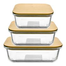 Jogo Potes Herméticos Vidro Tampa Bambu 3 Peças Vista Home